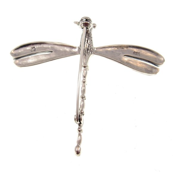 Solid 925 Sterling Silver 3D Figural Dragonfly Pin Brooch / Gardencore Jewelry - Picture 8 of 9